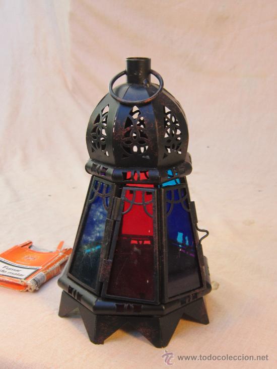 Antig&uuml;edades: FAROL DE METAL CON CRISTALES - Foto 1