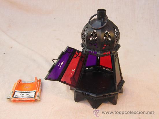Antig&uuml;edades: FAROL DE METAL CON CRISTALES - Foto 2
