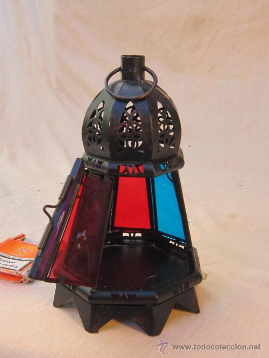 Antig&uuml;edades: FAROL DE METAL CON CRISTALES - Foto 3
