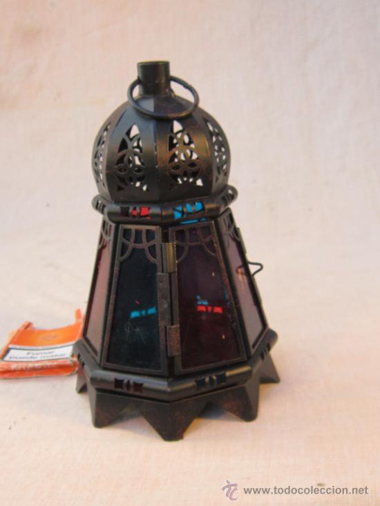 Antig&uuml;edades: FAROL DE METAL CON CRISTALES - Foto 4