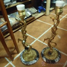 Antigüedades: LAMPARAS DE METAL BASE DE MARMOL 43 CM