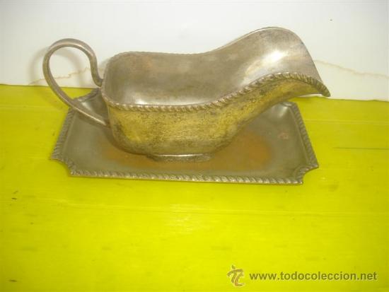 Antig&uuml;edades: salsera de metal plateado - Foto 1
