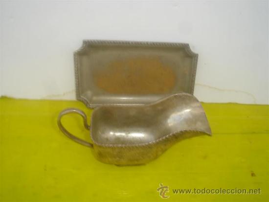 Antig&uuml;edades: salsera de metal plateado - Foto 2