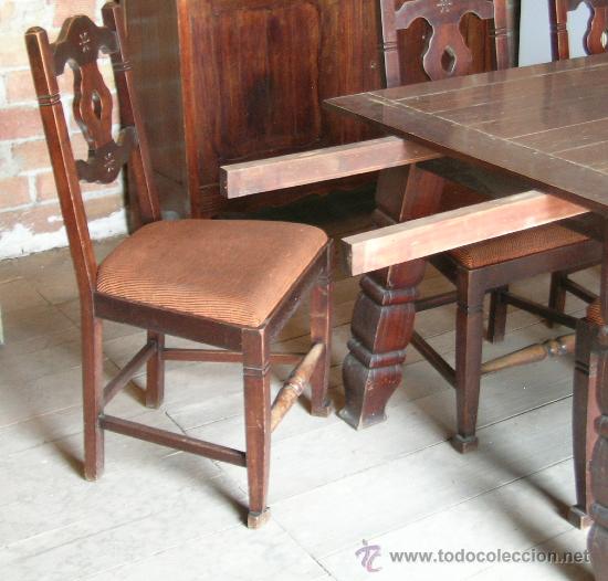 Antig&uuml;edades: Conjunto Mesa extensible con 6 sillas - Foto 3