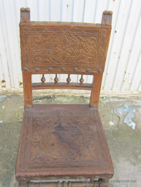 Antig&uuml;edades: SILLA EN NOGAL Y CUERO - Foto 3