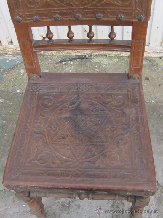 Antig&uuml;edades: SILLA EN NOGAL Y CUERO - Foto 6