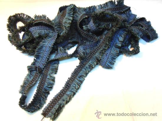 Antig&uuml;edades: GALON DE TAPICERIA DE ALGODON AZUL Y NEGRO - Foto 4