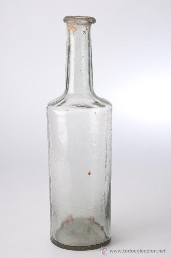 Antig&uuml;edades: BOTELLA DE VIDRIO TRANSPARENTE MITAD DEL S-XIX - Foto 1