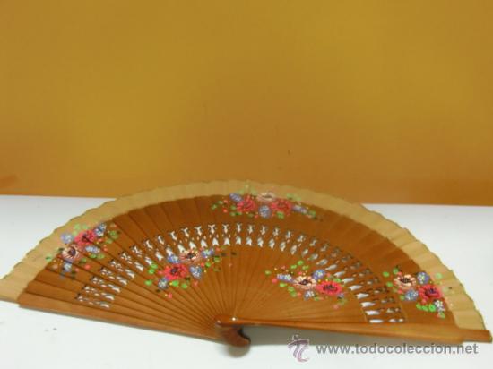 Antig&uuml;edades: Abanico de madera, pintados rosas. - Foto 1