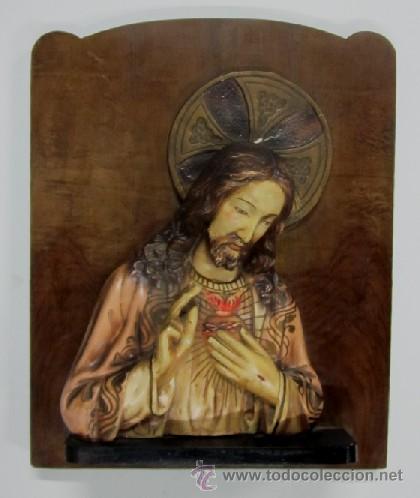 Antig&uuml;edades: SAGRADO CORAZON DE JESUS - RETABLO PARA PARED - Foto 1