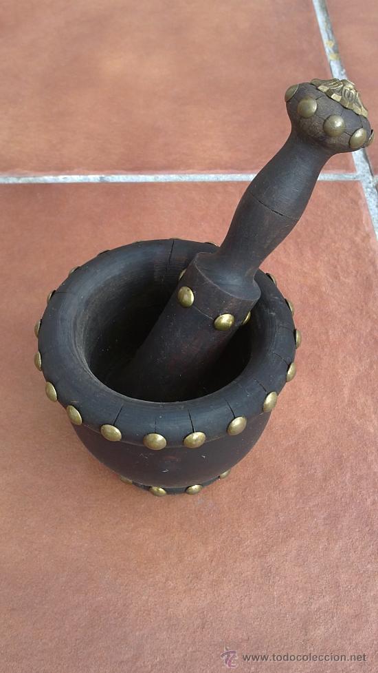 Antig&uuml;edades: MORTERO Y PIL&Oacute;N DE MADERA,DE COCINA ANTIGUO DECORADO - Foto 1