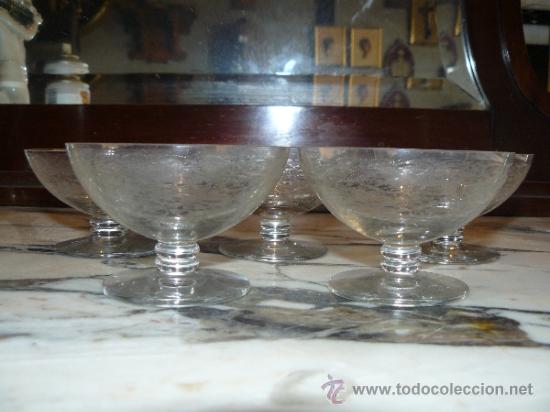 Antig&uuml;edades: CRISTAL TALLADO - 5 COPAS DE POSTRE - Foto 2