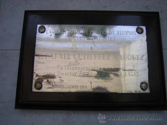 Oggetti Antichi: Placa de reconocimiento a la labor de Rafael Gutierrez Marquez Dr del Centro Santo Angel (Cordoba)