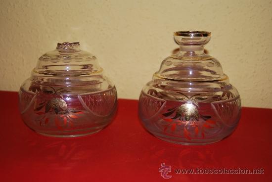 Antiques: PAREJA DE PIEZAS DE TOCADOR EN CRISTAL TALLADO - A&Ntilde;OS 40