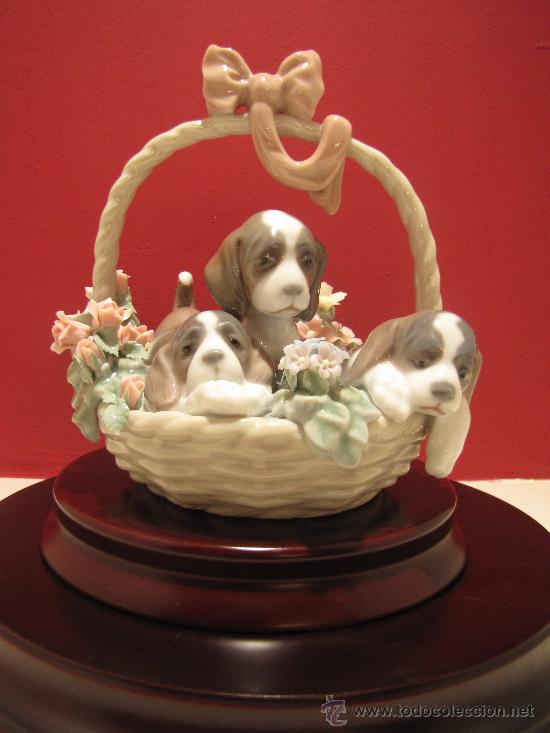 Antig&uuml;edades: CESTA CON PERRITOS Y FLORES DE LLADRO REF.1441 - Foto 1