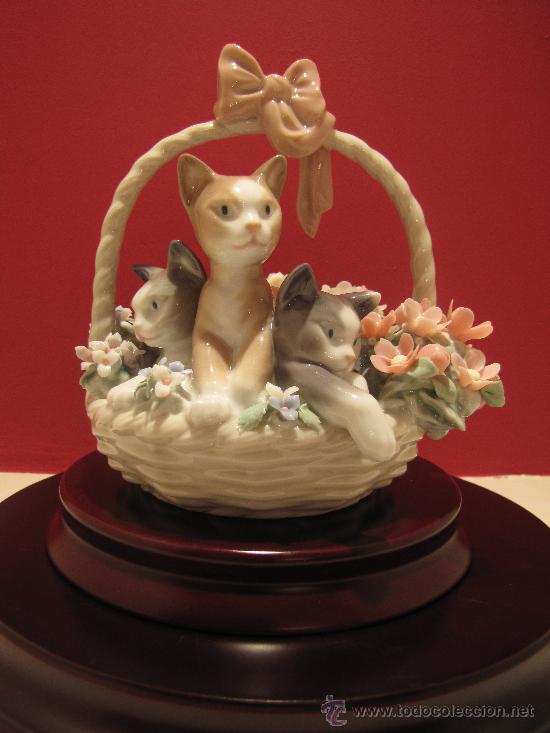 Antig&uuml;edades: CESTA CON GATITOS Y FLORES DE LLADRO REF.1444 - Foto 1