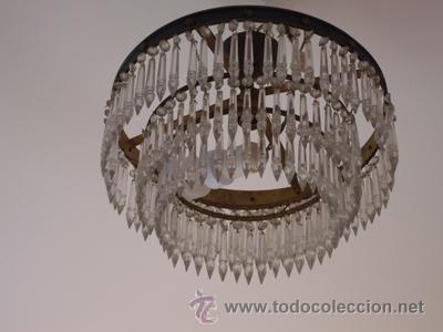 Antig&uuml;edades: L&aacute;mpara de techo de cristal y bronce - Foto 1