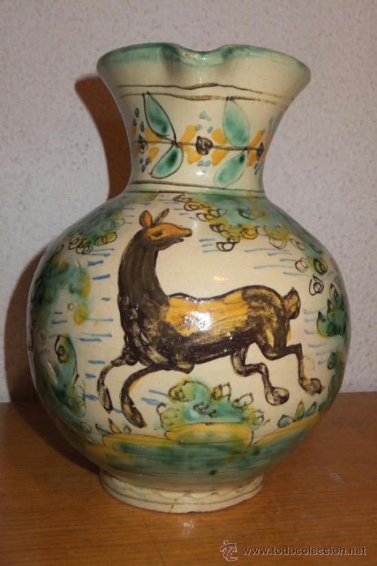 Antigüedades: Jarra cerámica Puente Arzobispo con ciervo y arboles . - Foto 1 - 149409128