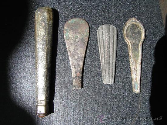 Antiquit&eacute;s: MANGOS ANTIGUOS DE CUBIERTOS.ALGUNOS DE PLATA, CON MARCAS( LOMAS SAEZ MADRID Y otros )S . XIX.