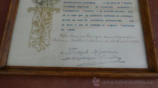 Antig&uuml;edades: BEATISIMO PADRE JOSEPH MINGONE DOCUMENTO 1950 ENMARCADO - Foto 4