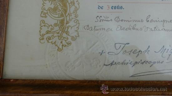 Antig&uuml;edades: BEATISIMO PADRE JOSEPH MINGONE DOCUMENTO 1950 ENMARCADO - Foto 5