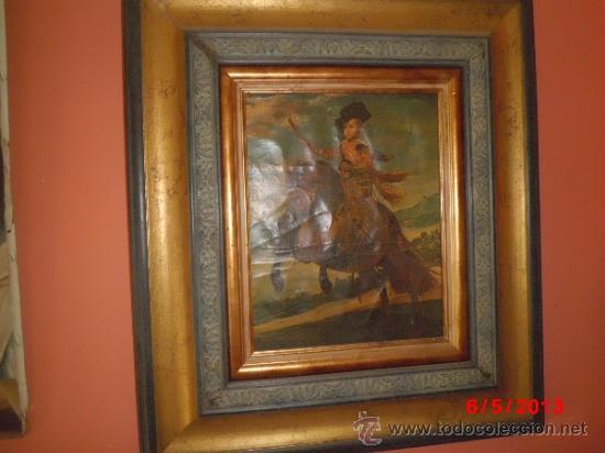 Antiques: BONITO CUADRO DE LIENZO ENMARCADO CON MOTIVO DE UN NI&Ntilde;O MONTADO A CABALLO