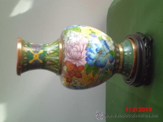 Antig&uuml;edades: JARRON CLOISONN&Eacute; CON PEANA DE MADERA CALADA - Foto 4