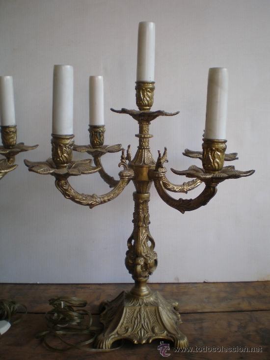 Antig&uuml;edades: PAREJA DE CANDELABROS ELECTRIFICADOS - Foto 2