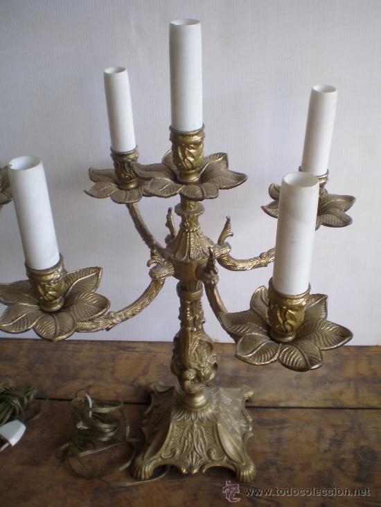 Antig&uuml;edades: PAREJA DE CANDELABROS ELECTRIFICADOS - Foto 3