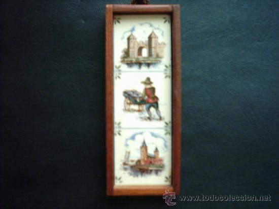 Oggetti Antichi: ANTIGUO AZULEJO CON TRES ESCENAS PINTADAS A MANO. MOSA. HOLANDA. 15 X 5 Cm.