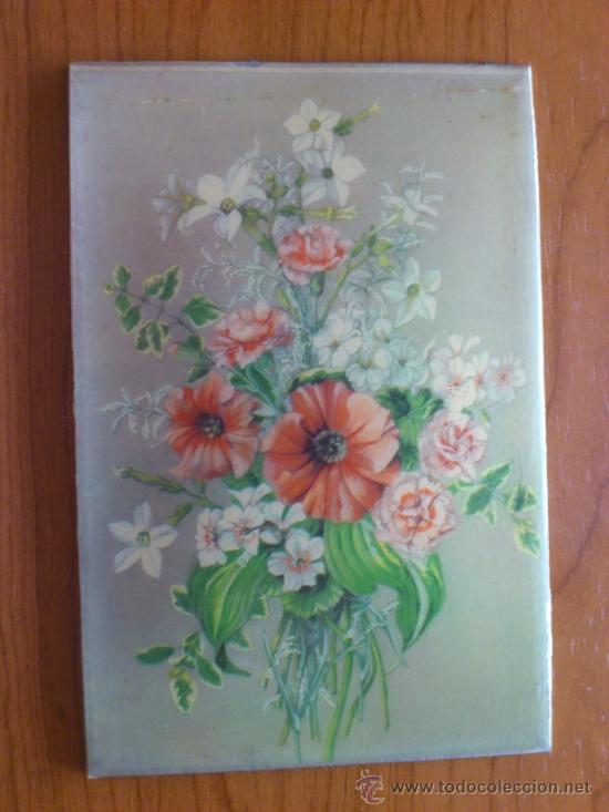 Antig&uuml;edades: Cuadrito antiguo de chapa plastificada ( flores ) - Foto 1