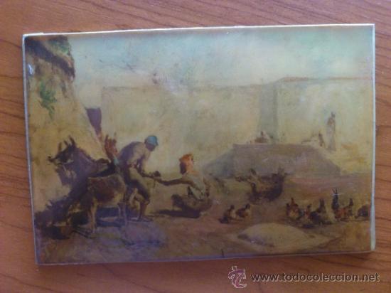 Antig&uuml;edades: Famoso cuadro en chapa plastificada ( 15 cm x 10 cm )