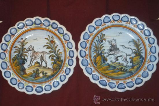 Antig&uuml;edades: 2 Plato Talavera con animales,alfar El Carmem - Foto 1