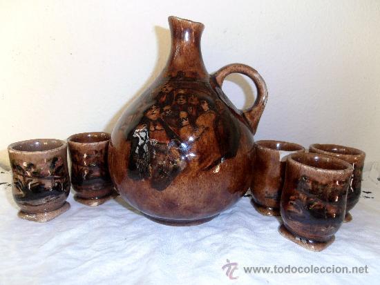 Antig&uuml;edades: JARRA, BOTELLA Y CINCO VASOS DE CERAMICA, - Foto 1