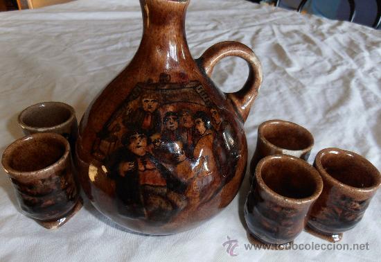 Antig&uuml;edades: JARRA, BOTELLA Y CINCO VASOS DE CERAMICA, - Foto 2