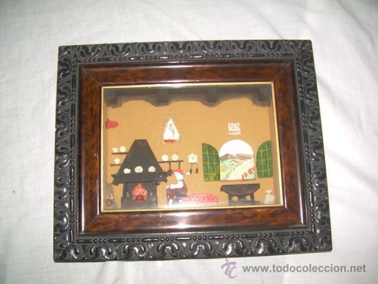 Antiquit&eacute;s: ANTIGUO CUADRO CON FIGURAS Y RELIEVE EN FORMA DE CAJA CON CRISTAL, MOTIVO COSTUMBRISTA RURAL