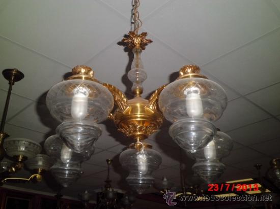 Antig&uuml;edades: LAMPARA DE TECHO ANTIGUA DE BRONCE DE 5 BRAZOS - Foto 1