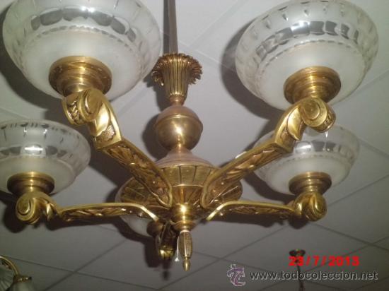 Antig&uuml;edades: LAMPARA DE TECHO DE BRONCE ANTIGUA DE 5 BRAZOS - Foto 5