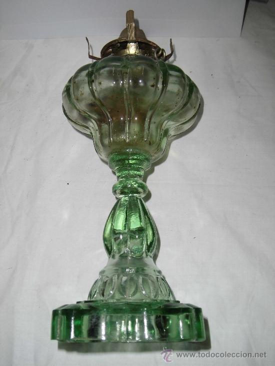 Antig&uuml;edades: ANTIGUO QUINQUE DE CRISTAL VERDE - Foto 7