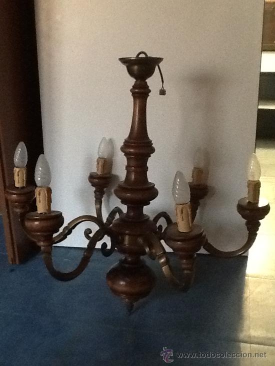 Antig&uuml;edades: LAMPARA DE MADERA Y BRONCE - Foto 1