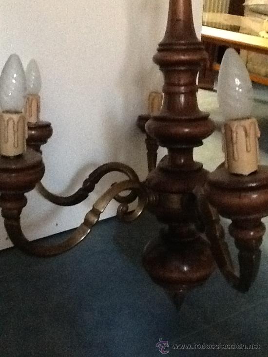 Antig&uuml;edades: LAMPARA DE MADERA Y BRONCE - Foto 2