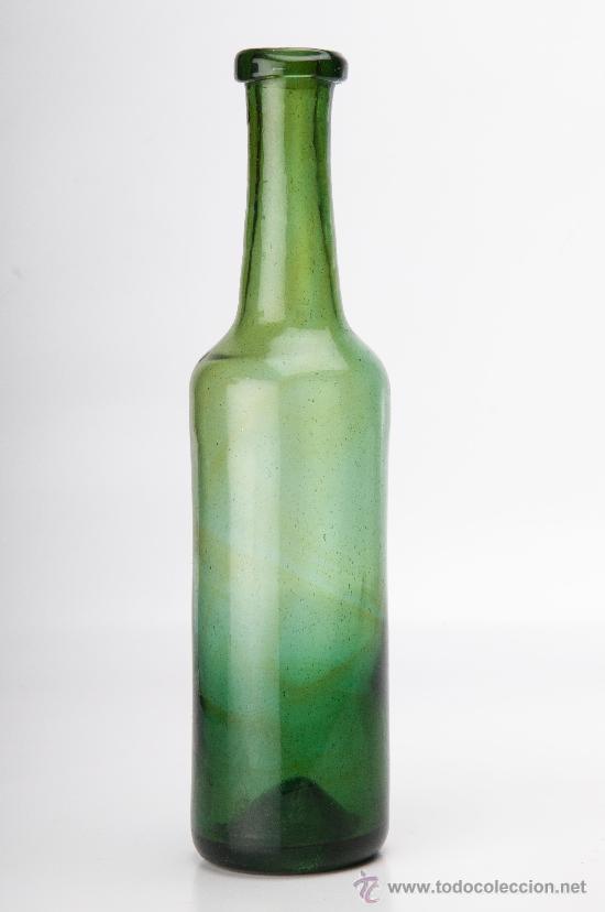 Antiquit&eacute;s: BOTELLA DE VIDRIO VERDE SOPLADO SIGLO XIX