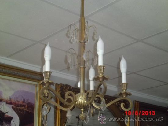 Antig&uuml;edades: LAMPARA ANTIGUA DE TECHO, DE BRONCE Y CRISTAL. - Foto 2