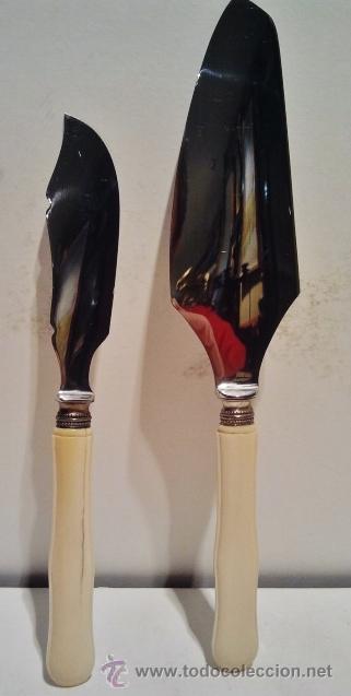 Antig&uuml;edades: Juego de pala y cuchillo con mango de pasta. - Foto 1