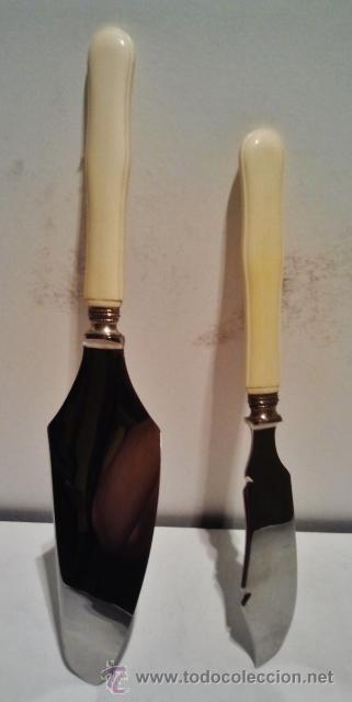 Antig&uuml;edades: Juego de pala y cuchillo con mango de pasta. - Foto 2