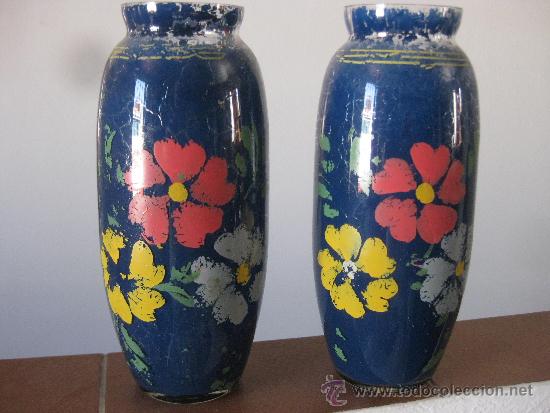 Antiguidades: JARRONES DE CRISTAL PINTADOS PRIMERA MITAD DEL SIGLO XX -
