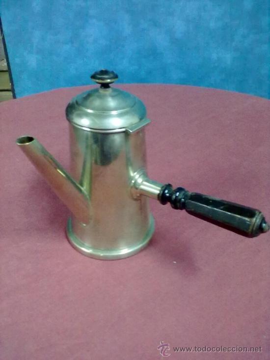 Antig&uuml;edades: CAFETERA CHOCOLATERA ALPACA MANGO MADERA - Foto 1