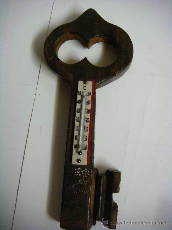 Antig&uuml;edades: LLAVE EN MADERA ANTIGUO TERMOMETRO,RDO DE SORIA, - Foto 1