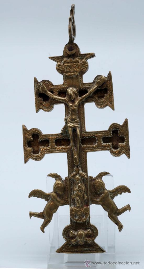 Antig&uuml;edades: Cruz de Caravaca en bronce S XVIII - Foto 1