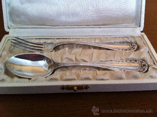 Antig&uuml;edades: ESTUCHE ANTIGUO CON CUCHARA Y TENEDOR - Foto 2
